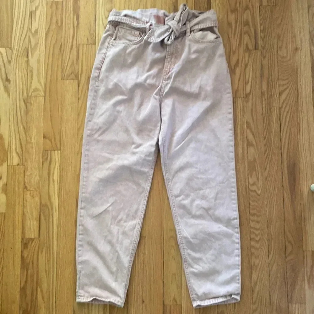 JOE’S Jeans The Brinkley pink wash sz 28 high rise paper bag with zip, snap, tie